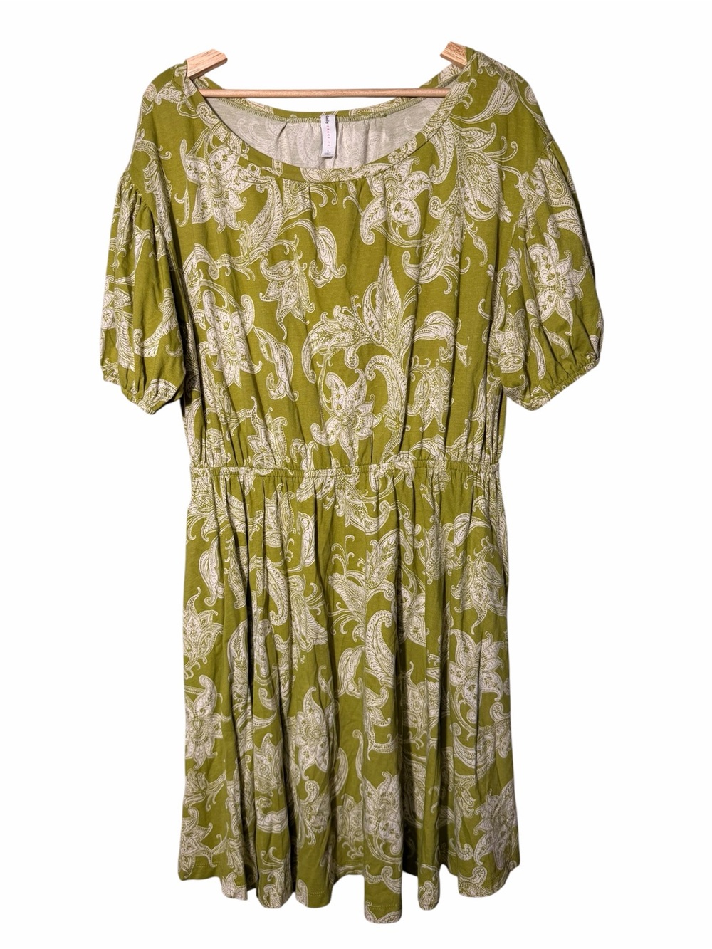 Daily Practice Anthropologie Olive Green Paisley Short Sleeve Dress